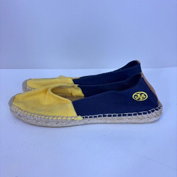 Tory Burch Yellow & Blue Colorblock Espadrille Slip On Shoes Size 8 - Picture 1 of 11